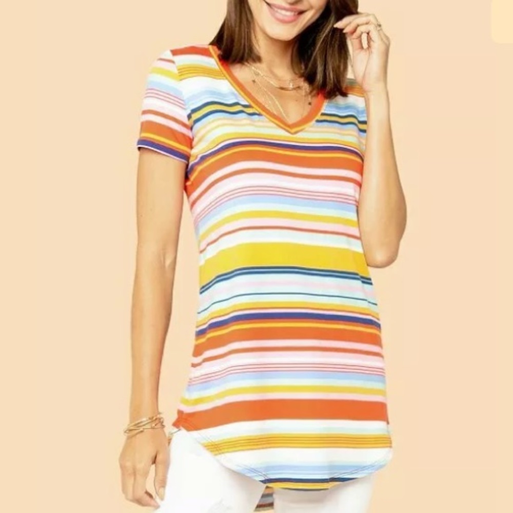 Tunic Yellow&Orange Stripe V-Neck Size M
